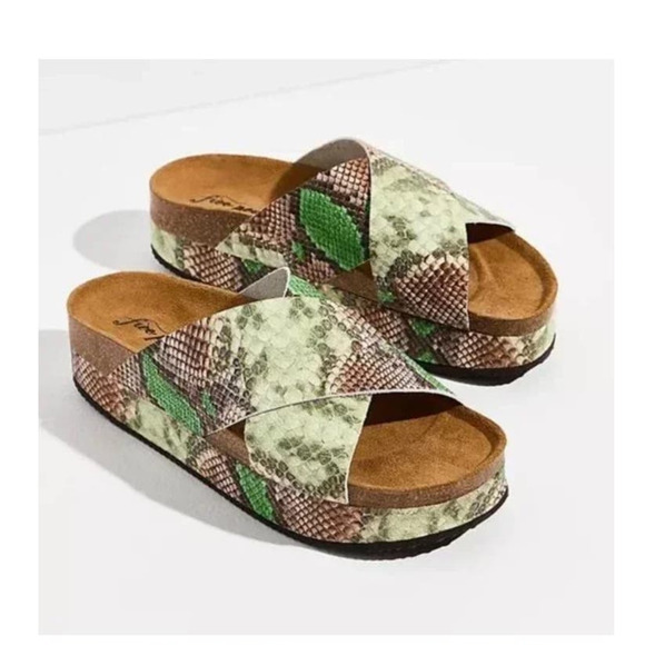 Free People Shoes - Free People Green and Brown Snake Print Sandals
